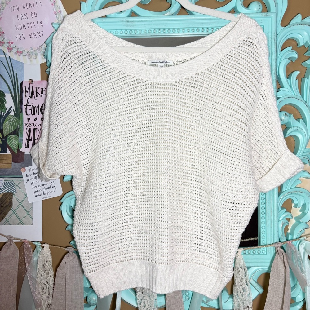 American Eagle Outfitters Open Knit Cream Sweater Women’s XS Coastal Beach 2010s